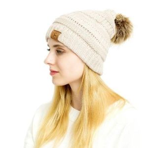 CC Chic Beanie Pom Pom Hat Ivory White